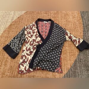 Meadow Rue Blue Patchwork Kimono Wrap Blouse